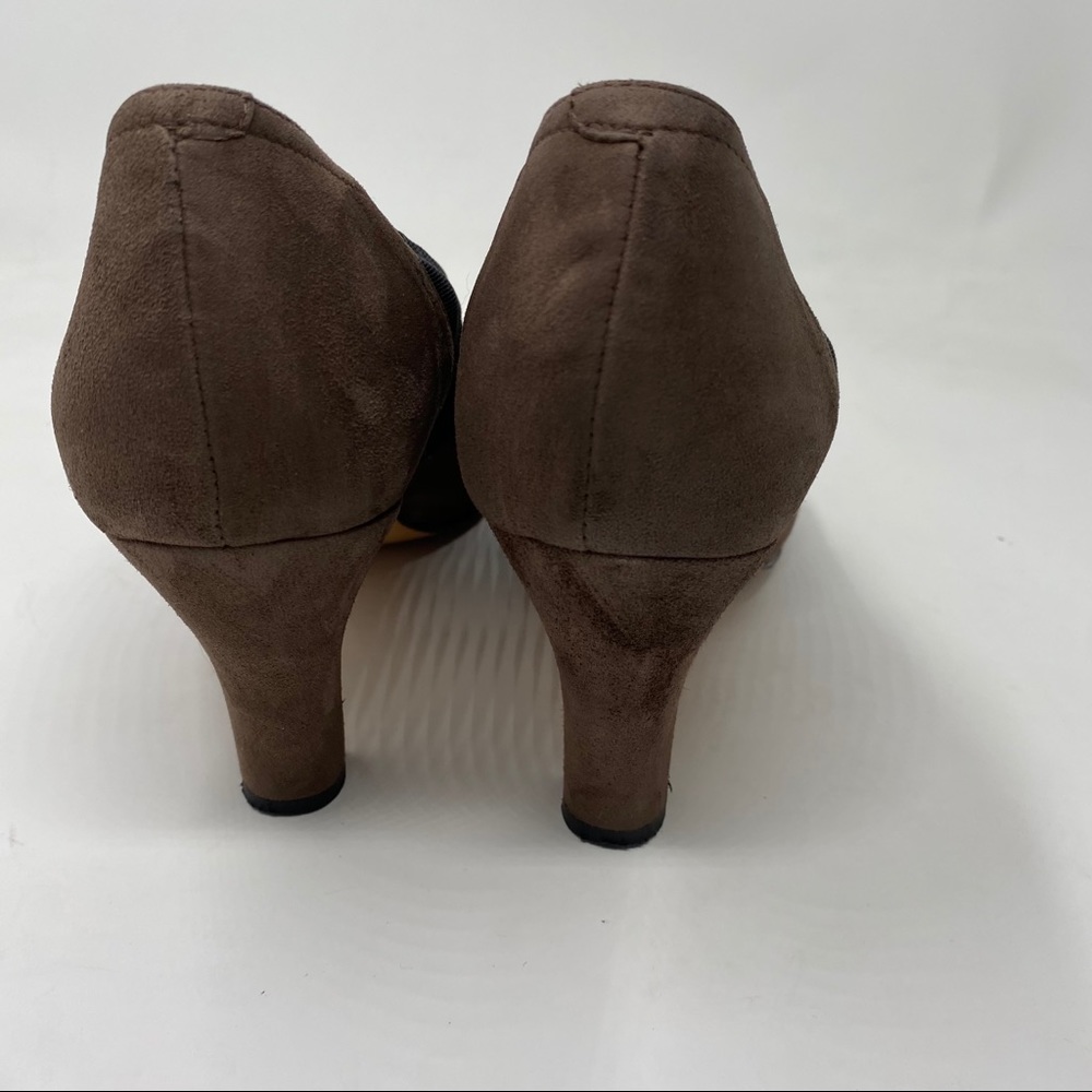 Anyi Lu Cookie Suede Heels Pumps Brown Black Bow 38 Size 8 - Picture 8 of 11